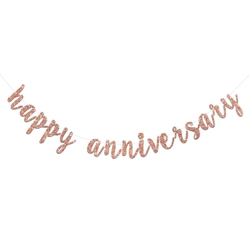 WeBenison Happy Anniversary Banner for Birthday/Wedding Retirement Anniversary Party Decoration Supplies (Rose Gold Glitter) - Image 1